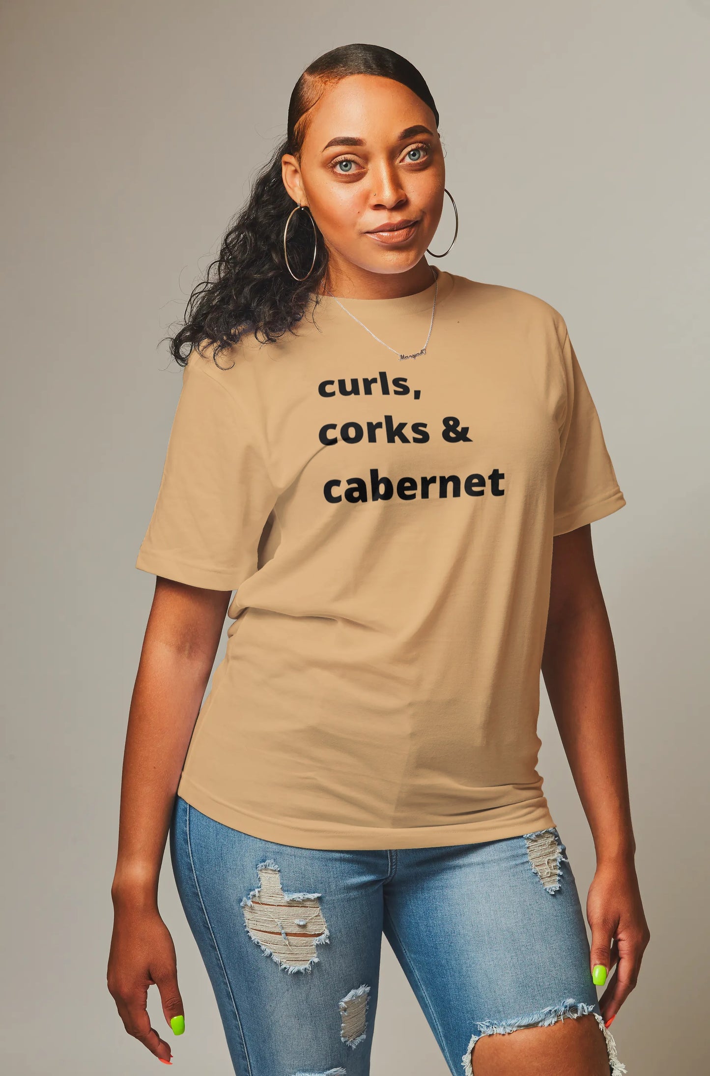 Curls, Corks & Cabernet Short Sleeve Tee