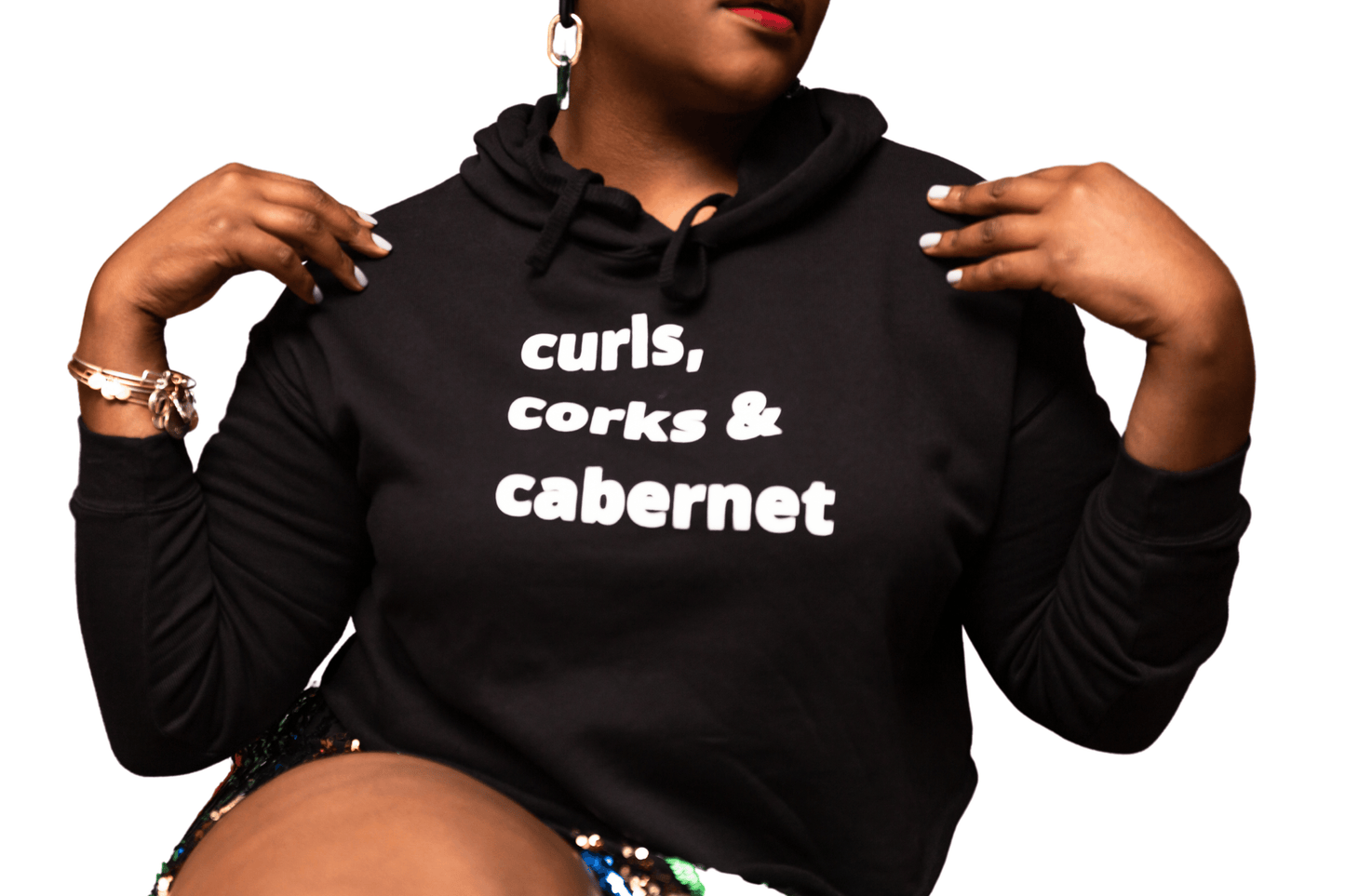 Curls, Corks & Cabernet Cropped Hoodie